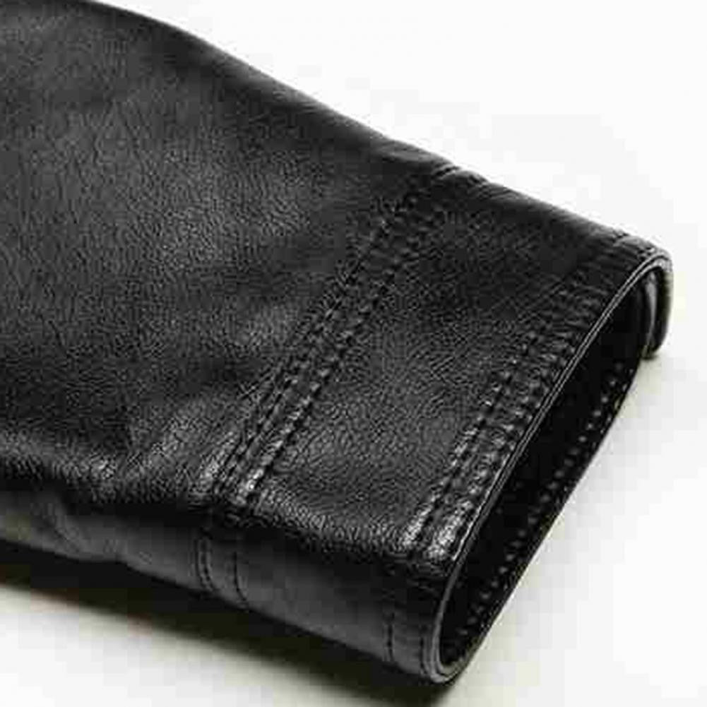 Men Faux Leather Jacket Men's Faux Leather Motorcycle Jacket with Stand Collar Thick Warm Lining Windproof Design for Autumn