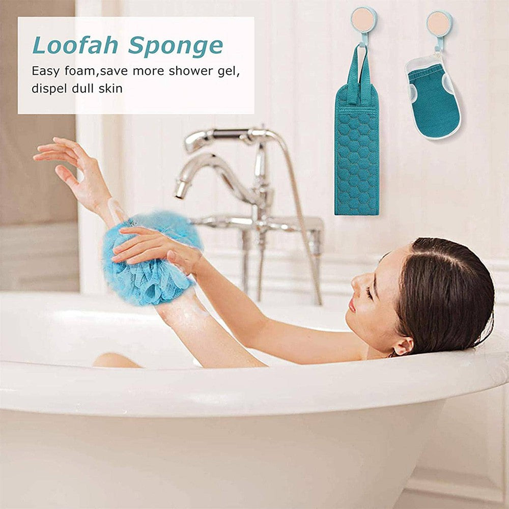 Conjunto Esfoliante Corporal - Inclui Esfoliador de Costas, Luva de Banho e Esponja de Banho Loofah