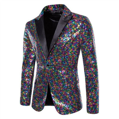Fashion Men Luxurious Sequin Suit Jacket Green / Silver Men's Bar KTV Stage Dress Male Blazer Coat