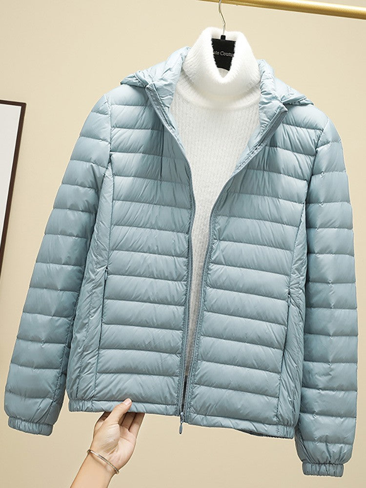 Schinteon Women Ultralight 90% White Duck Down Jacket with Removable Hood Autumn Winter Thin Outwear Portable Storage 2024 New