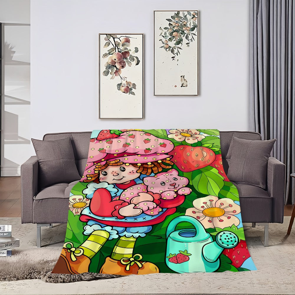 Cute S-Strawberry S-Shortcake Blanket Skin friendly comfort warm soft plush blanket suitable sofa living room office bedroom