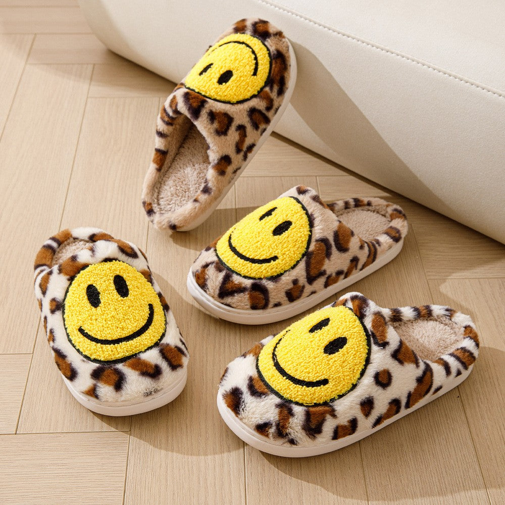 Leopard Fluffy Slippers for Home Smile Designer Platform Shoes Women 2025 Indoor Plush Sliders Warm Flats Chic Winter Footwear