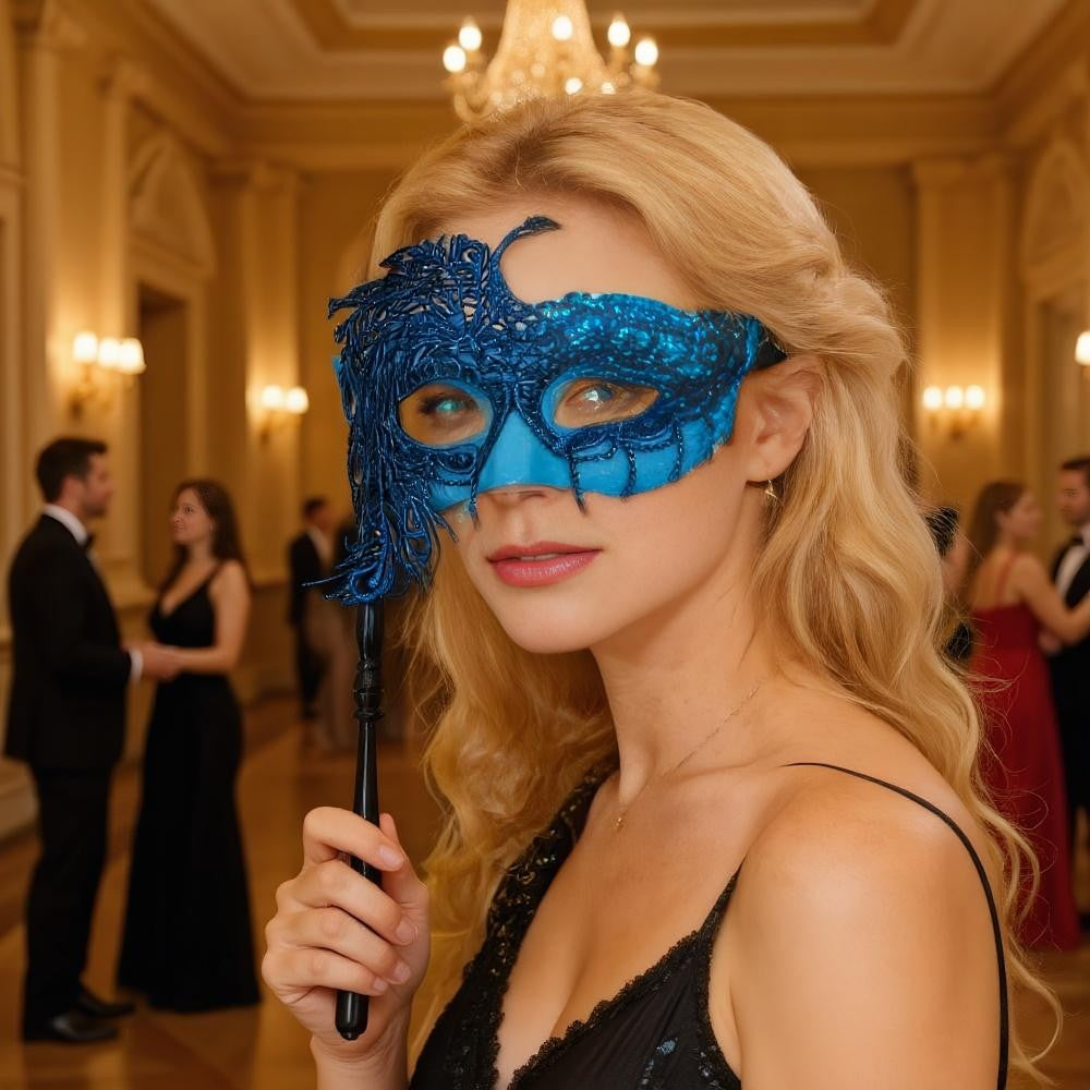 Half-face Handheld Masquerade Masks Masquerade Ball Props Carnival Party Lace Peacock Mask Costume Party Deecor with Stick