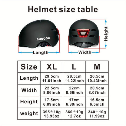 Capacete de Bicicleta Adulto GUDOOK com Luz - Capacetes de Bicicleta Masculino - Feminino - Luzes LED Dianteira e Traseira para Scooter? Ciclismo, Patinação