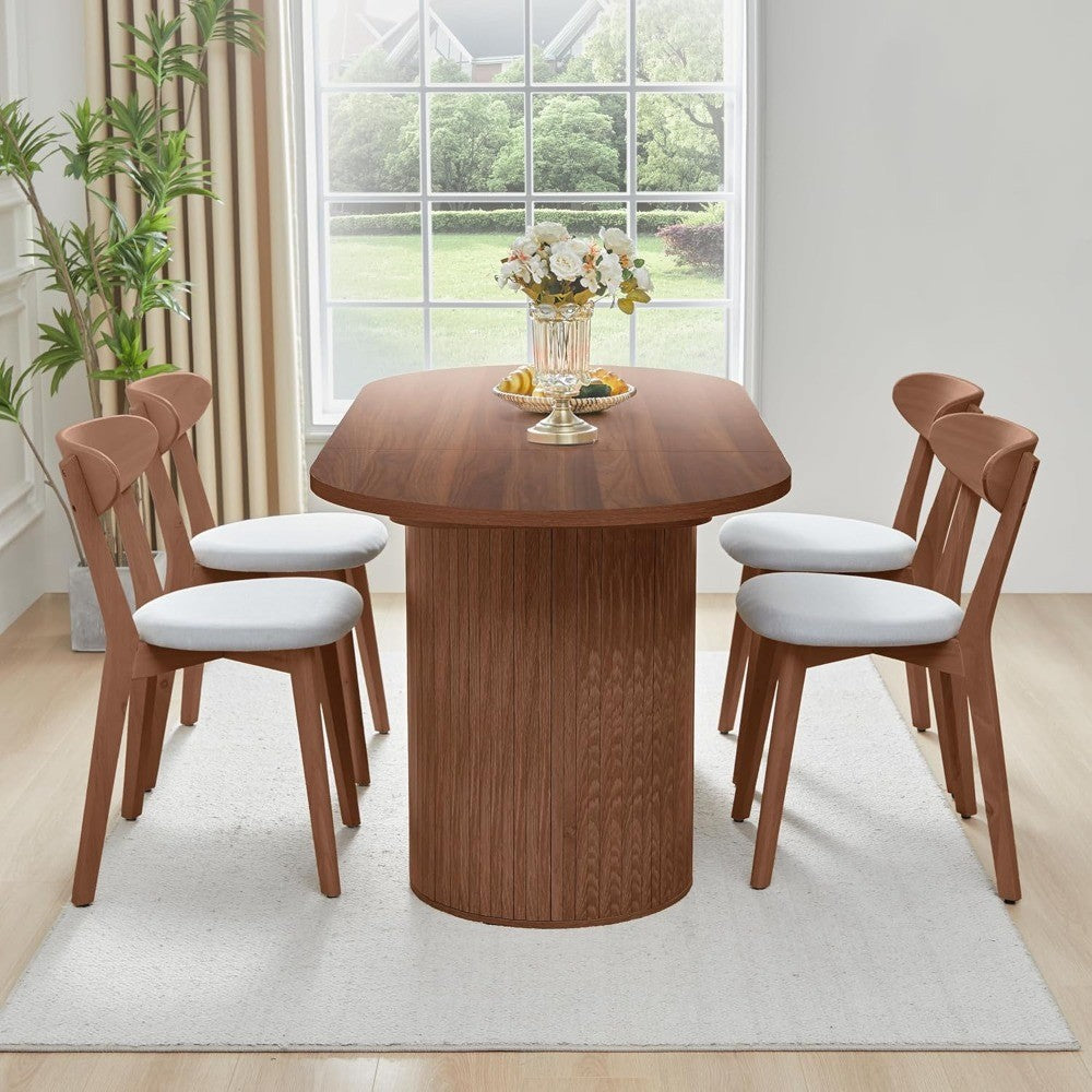 70.8 Inch Dining Table for 4-6 People, Oval Kitchen Table with Semi-Cylindrical Legs Base, Modern Farmhouse Round Dinner Tables