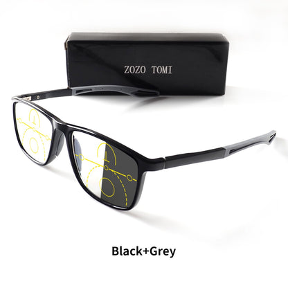 Progressive Multi-Focus Reading Glasses, Photochromic, Anti-Blue Light, Tr90 Tough Frame, Suitable for Men and Women, +100-+400