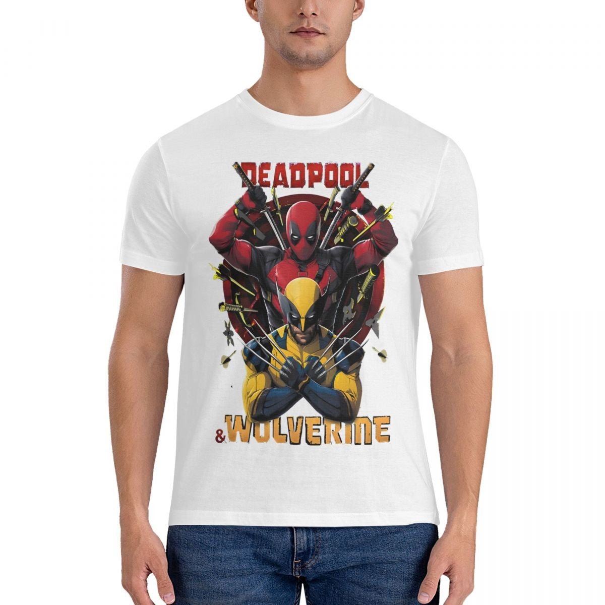 Men T-Shirts D & W Funny 100% Cotton Tee Shirt Short Sleeve Deadpool And Wolverine T Shirt Round Collar Clothes Printed