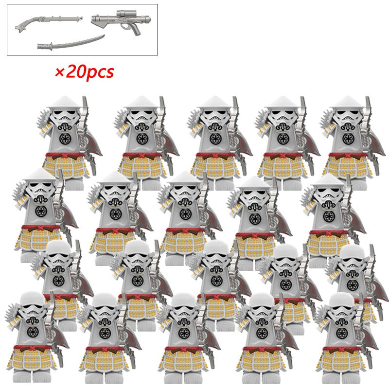 Armadura de Storm Samurai Trooper Soldado Branco Articulado DY325 com Armas (Pistola e Katana) - DY Minifigs
