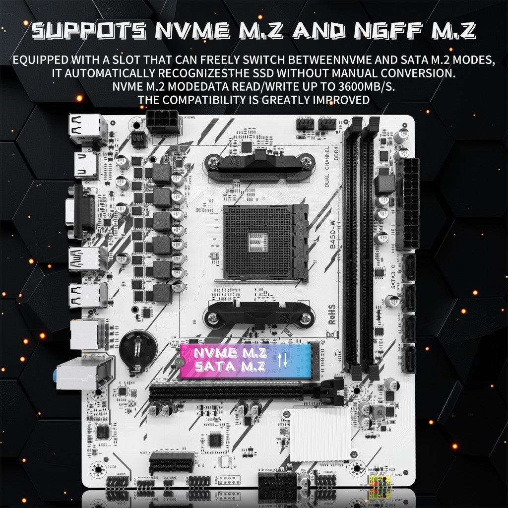 ZSUS B450 Motherboard AMD Processor Dual-channel DDR4 Memory AM4 Mainboard M.2 NVME (Supports Ryzen 5500 5600 5600G CPU)