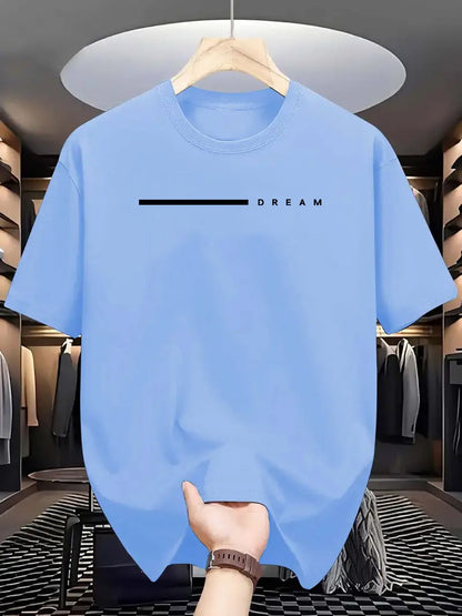 Men's summer 100 cotton fashionable casual loose plus size dream letter printed sports round neck short sleeved T-shirt top