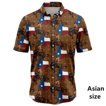 Retro Western Cowboy Pattern Shirt Man 3d Printed Casual Hawaiian Short Sleeve Tops Y2K Funny Graphic Plus Size Button Up Blouse