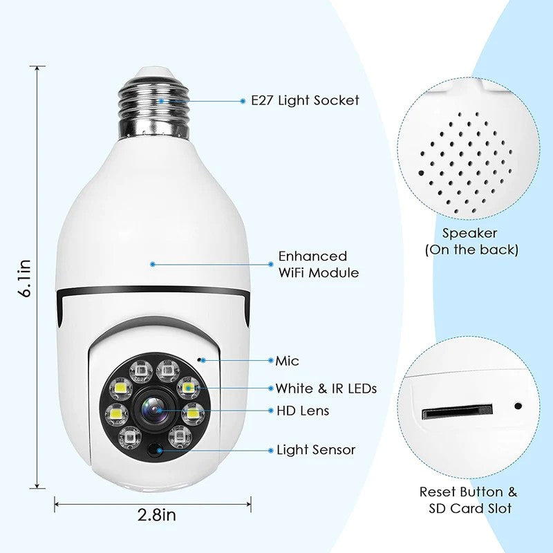 Bulb E27 Surveillance Camera Full Color Night Vision Automatic Human Tracking Zoom Indoor Security Monitor Wifi Miini IP Camera