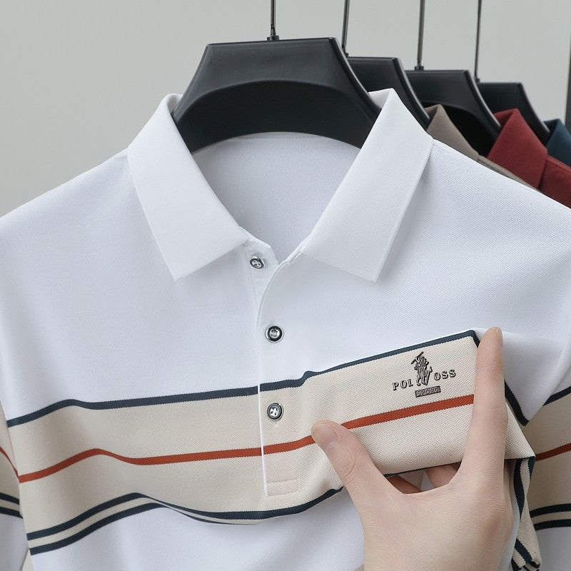 Luxury men's short sleeved polo shirt summer fashion hot selling striped top badge original design golf casual business T-shirt