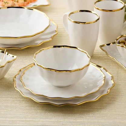 Regency Gold 16-Piece Dinnerware Set – Elegant Gold Rimmed Porcelain Plates, Bowls & Mugs – Service for 4 – Sophisticated Dining