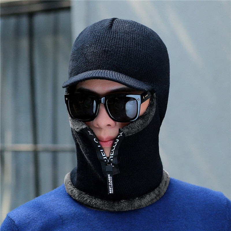 New Men Winter Warm Wool Hat Outdoor Ear Protection Hats Warm Thick Bicycle Knitted Capd Scarf Windproof Visors Cap