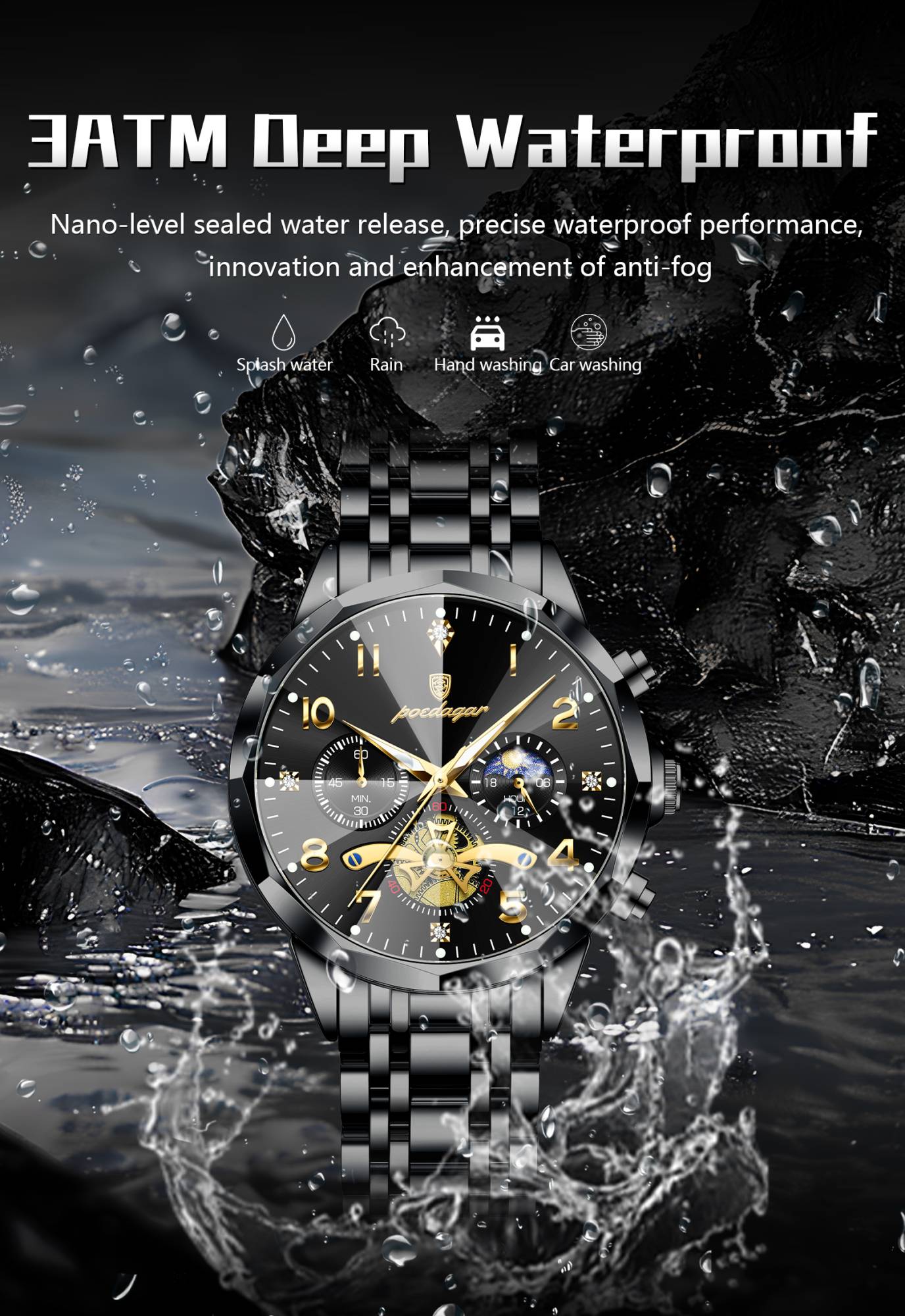 POEDAGAR Luxo Alta Qualidade Relógio de Pulso Masculino Cronógrafo Aço Inoxidável Quartzo Relógios Masculinos Impermeável Luminoso Relógio Masculino Reloj