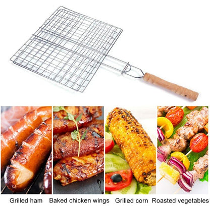 Stainless Steel Barbecue Rack Foldable Portable Long Handle Barbecue Basket Large Capacity Grilling Net Barbecue Tools