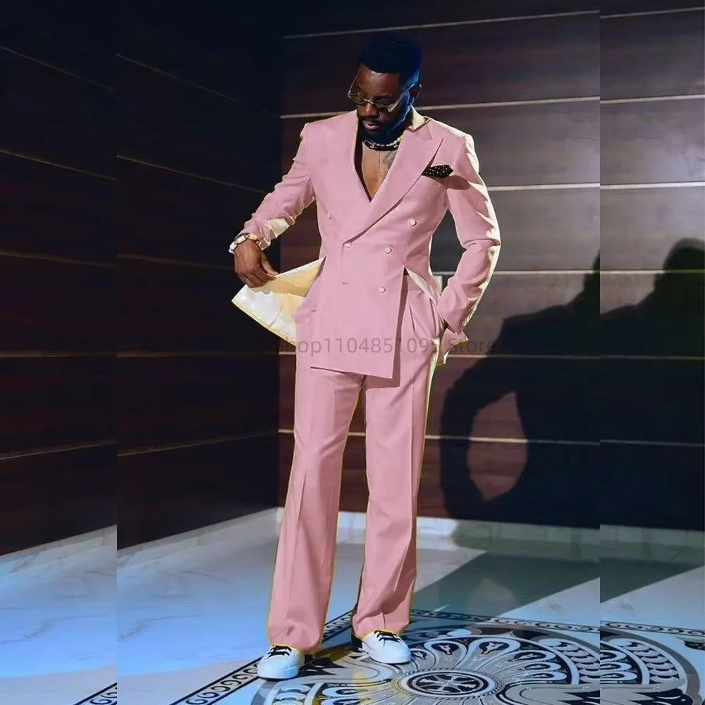 Men's 2-Piece Smoking Tuxedo Casual Double-Breasted Blazer Fitted Wedding Attire for Graduation Parties Moda Style