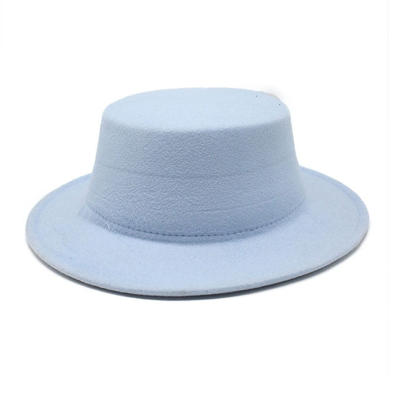 Autumn Winter Kids Felted Fedoras Hats for Boys Girls Solid Imitation Woolen Flat top Jazz Caps Childs Formal Dress Hats