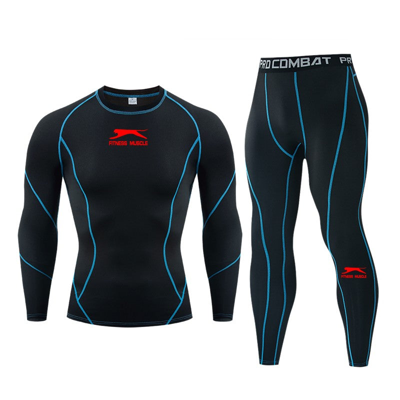 2024 Men's Sports Fitness Bodybuilding Gym Sweat Running Shirts Leggings Suits Black Thermal Underwear Top Long Sportswear Sets
