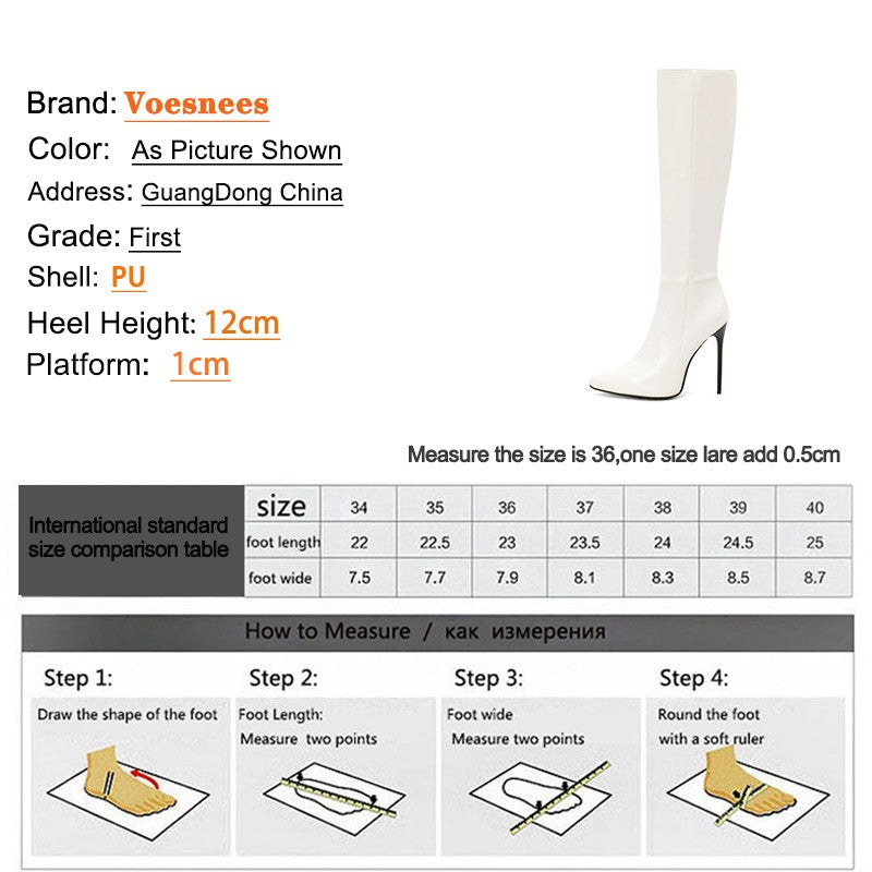 2023 Winter New Fashion Long Boots Comfortable Plush Women Warm High Heels 12CM Side Zipper Pointed Models Shoes Mujer Plus Size