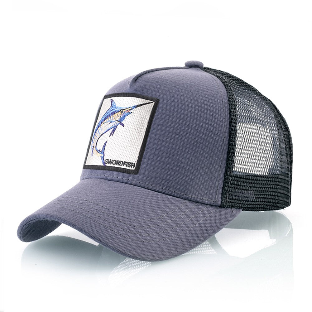 Breathable Mesh Baseball Caps Men Women Outdoor Causal Beach Visor Hats Fashion Snapback Trucker Cap With Swordfish Patch Bones