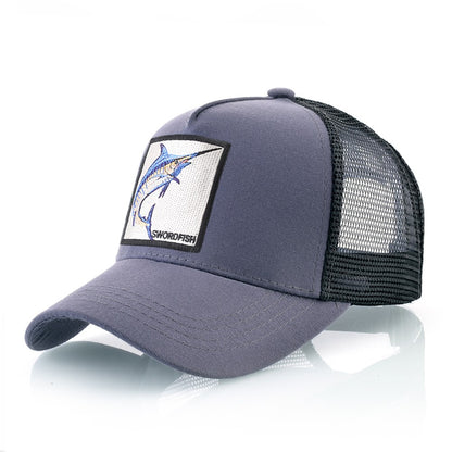 Breathable Mesh Baseball Caps Men Women Outdoor Causal Beach Visor Hats Fashion Snapback Trucker Cap With Swordfish Patch Bones