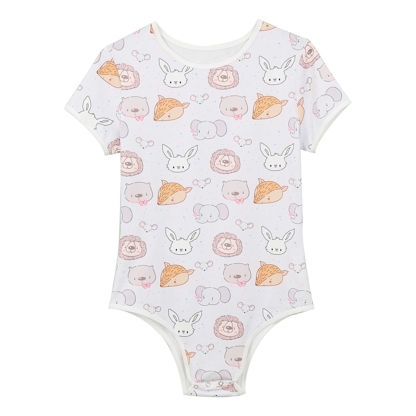 Mens Cute Cartoon Print Bodysuit Sissy Pajamas Short Sleeve Buttoned Crotch Diaper Rompers Gay Male Onesies Sleepwear Loungewear