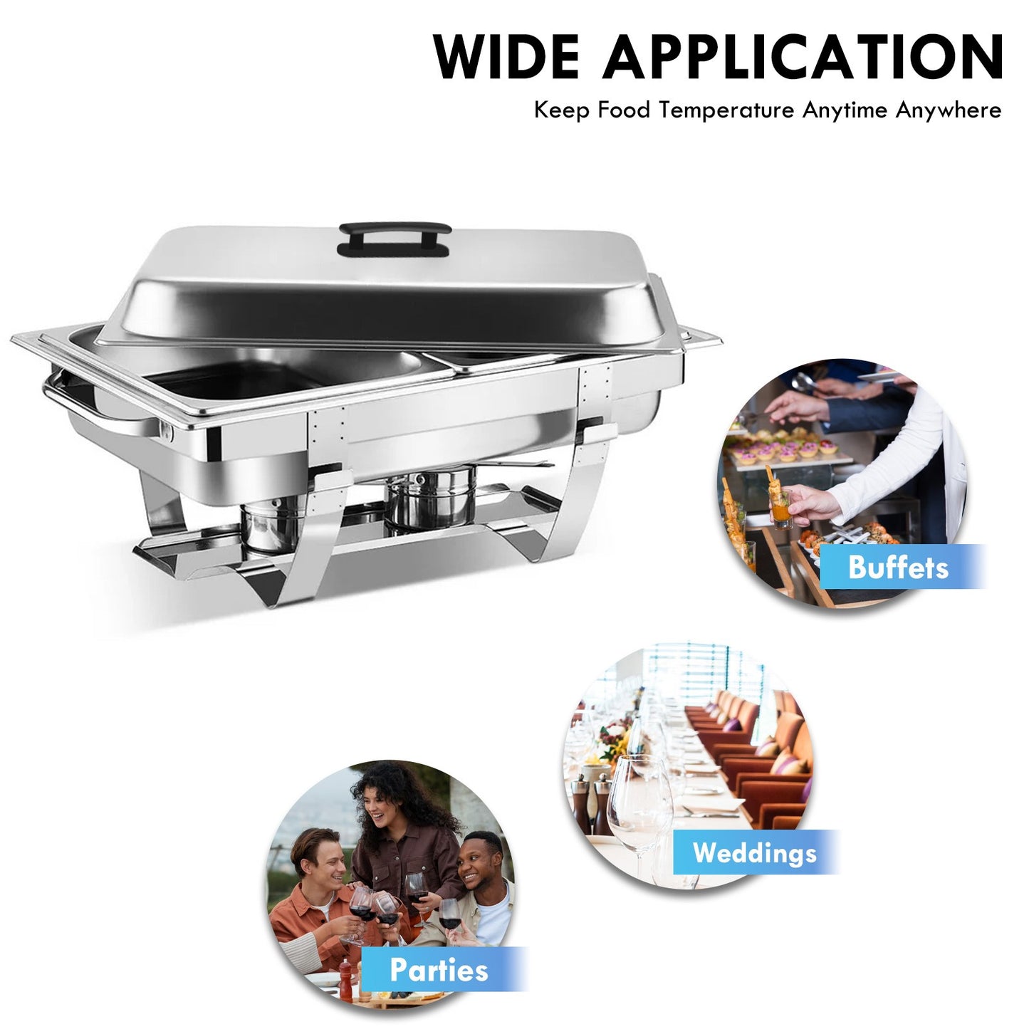 2 Packs Chafing Dish Buffet Set Stainless Steel 2 Grid8 Qt. Foldable Rectangular Warmer 2 Half Size Food Pans for Parties Even