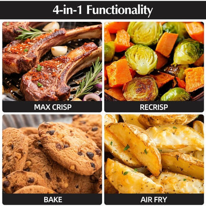 Fritadeira de ar portátil de vidro 4 em 1 com calor preciso de 60-200°C Tecnologia Max Crisp Recipientes duplos de 4,2QT e 1,6QT com tampas Congelador Lavável na Máquina de Lavar Louça