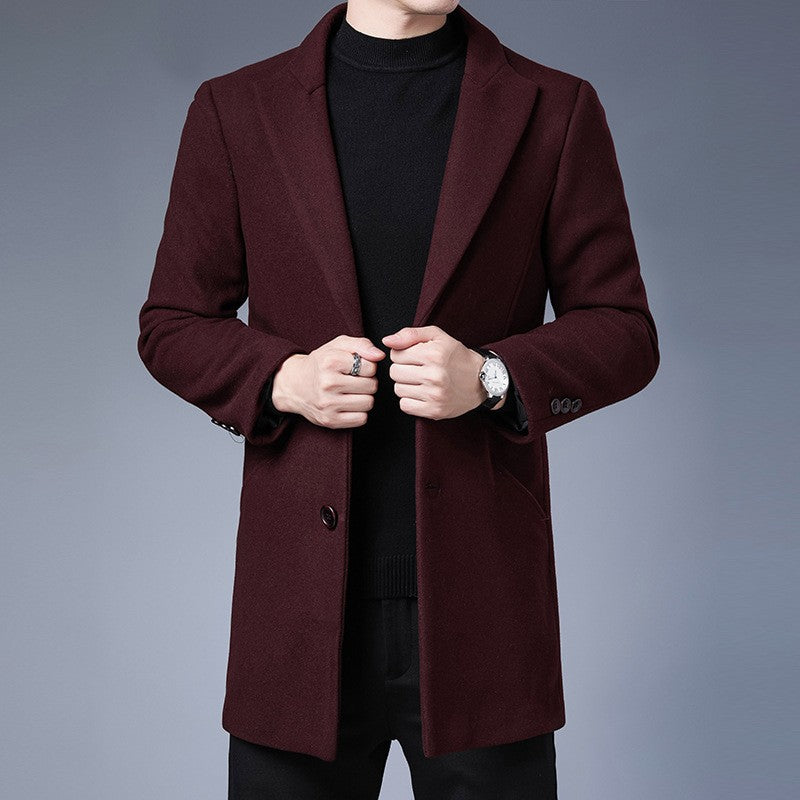 Men's Wool Blend Overcoat - Mid-Length Business Trench Coat with Notch Lapel (Tailored Contemporary Fit)