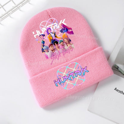Demone Hunter Kids Knitted Hat Cute Anime Print Girl Beanie Cap Headgear Outdoor Street Warm Knit Cap Y2K Kawaii Game Party Gift