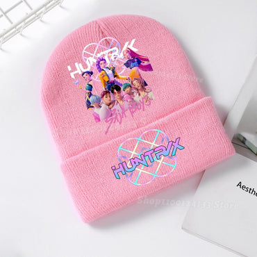 Demone Hunter Kids Knitted Hat Cute Anime Print Girl Beanie Cap Headgear Outdoor Street Warm Knit Cap Y2K Kawaii Game Party Gift