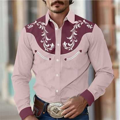 Floral Retro Western Men's Shirt Outdoor Street Casual Daily Spring and Summer Lapel Long Sleeve S-5XL Stretch Fabric Shirt
