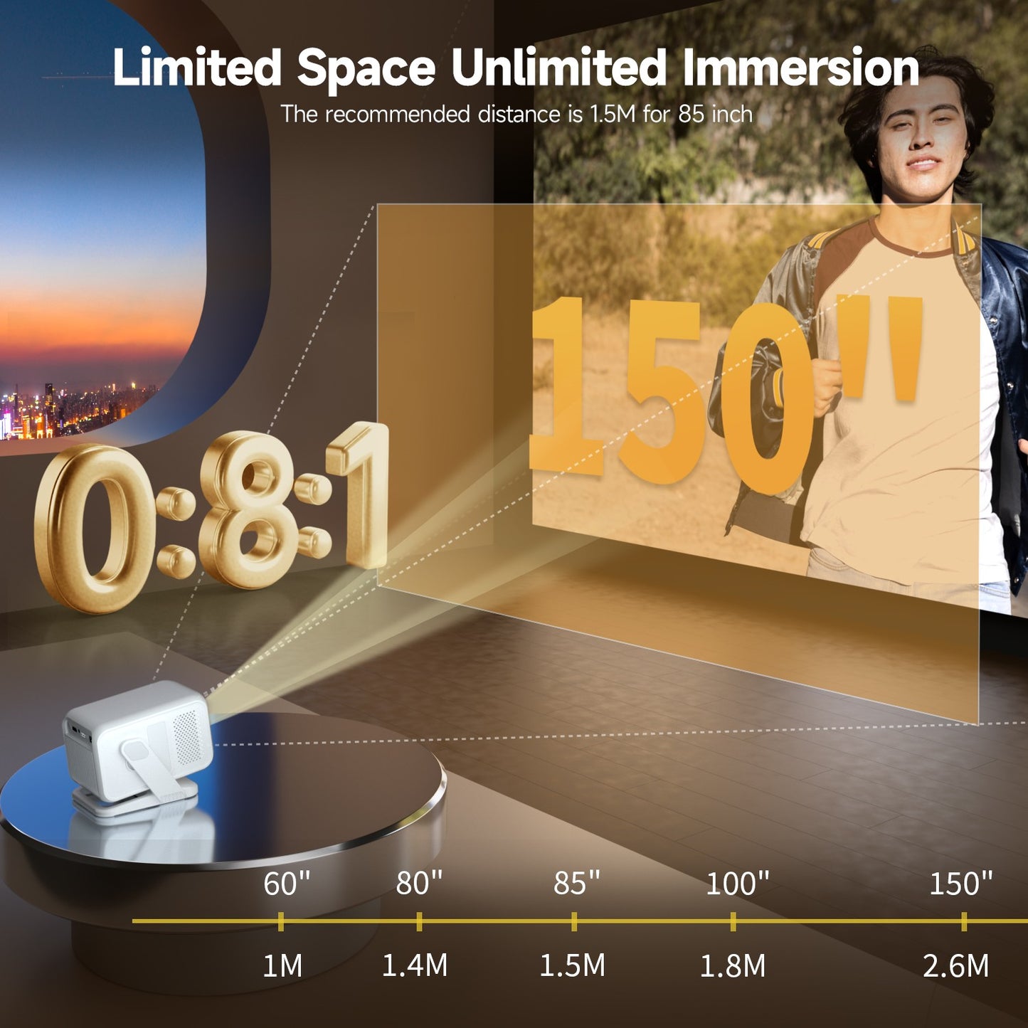 Projetor Portátil Magcubic HY310X 4K 420 ANSI Lumens WiFi 6 Foco Automático Android 11 Suporta Projetor Full HD 1080P para Cinema Doméstico e ao Ar Livre