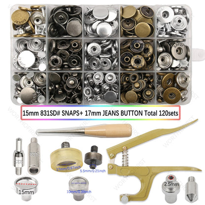 120Sets Jeans Buttons Shank Button with Pliers Sewing-Free Change Waist Size Buttons for Jeans Coat Sewing Accseeories