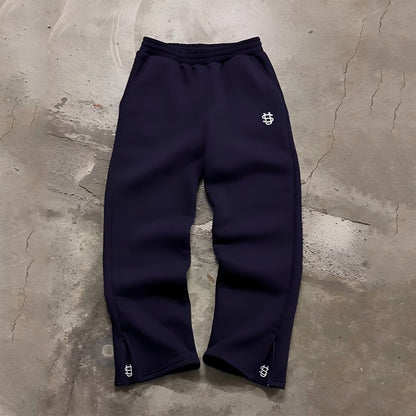 Calça de Moletom Outono com Cordão e Zíper Cor Sólida Casual High Street Hip-Hop Rap Street Estilo Y2K Cintura Alta