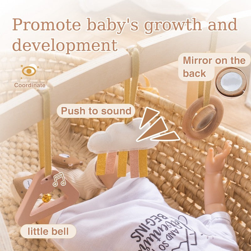 Móbile de Berço de Madeira, Chocalho e Mordedor, Brinquedos Sensoriais para Bebês, Brinquedos de Atividades para Carrinhos, Presentes para Ginásios de Bebês Recém-Nascidos