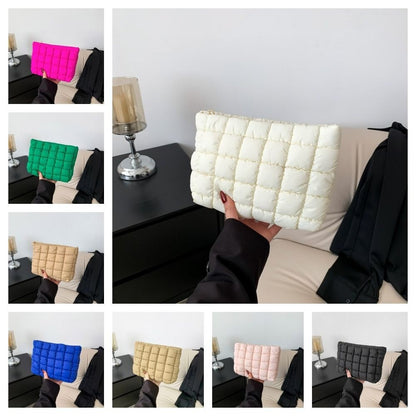 Fashion Puffy Quilted Padded Makeup Bag Zipper Storage Bag Cotton Clutch Bag Handbag Solid Color Cosmetic Bag Lady