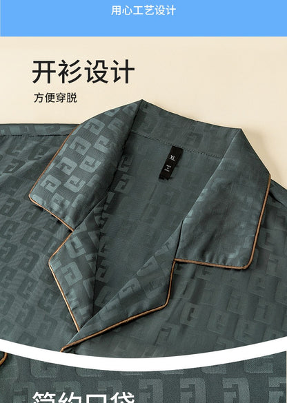 Ice Silk Pajamas Men's Spring and Summer Light and Breathable Simulation Silk Satin Short-sleeved Shorts Youth Simple Loungewear