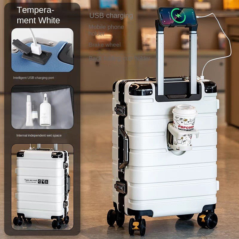 Malas de viagem aprimoradas: mala de 20 polegadas e mala de grande capacidade de 28 polegadas com rodinhas silenciosas com freio, porta-copos e porta de carregamento USB