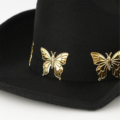 A52E Panama Hat Classical Headwear Decorative Butterly Charm Headwear Photo Props
