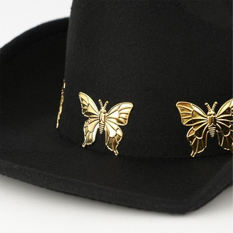 A52E Panama Hat Classical Headwear Decorative Butterly Charm Headwear Photo Props