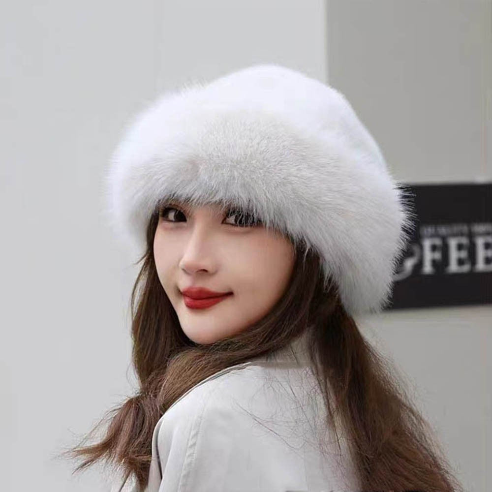 2024 Y2K Fluffy Faux Fur Bucket Hat Women Rabbit Fur Warm Thick Plush Winter Hat Lady Luxury Fashion Furry Panama Fisherman Cap