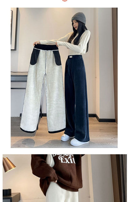 Pants Women Thickened Lamb Fleece Wide Leg Pants Plus Velvet Women's Autumn Winter Fashion Loose Pants Cashmere Casual Pants