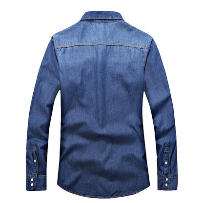 2025 Spring Men Slim Fit Denim Shirts Men Casual Solid Color Long Sleeve Cotton Shirts Male Jeans Shirt Fashion Cowboy Shirt 4XL