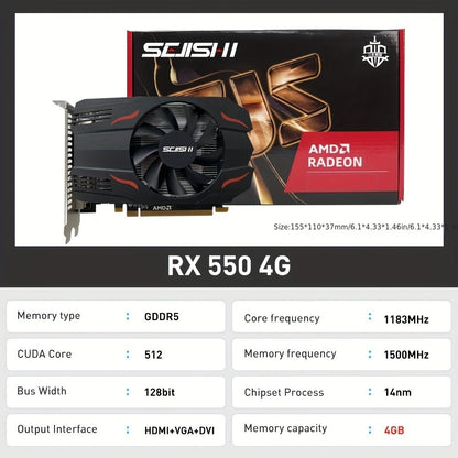 SEJISHI 4GB GDDR5 RX550 Graphics Card - Ideal for Gaming, Streaming, and Everyday Computing Tasks