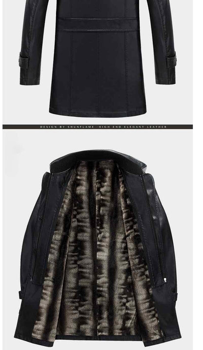 Fashion PU Leather Jacket Mid-length Fleece Thickened Windbreakers Suit Styles Large-sized Coats Overcoats Men's Slimming Trendy