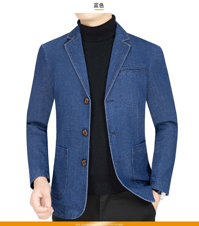 New 2025 Men's Spring Autumn Denim Suit Jacket Suit Collar Jeans Jacket High-end Coat Trend Single West Men Casual  Men Clothing