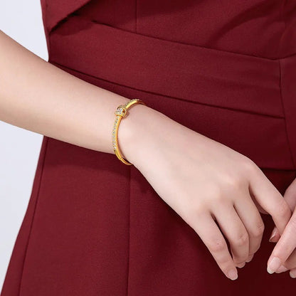 Pulseira de ouro AU999 com fechos de diamante, pulseira feminina simples e leve AU750, joia de ouro 24K verdadeiro
